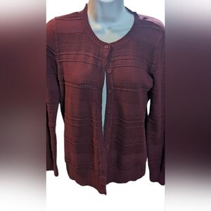 Basic Editions Women's Burgundy Cardigan Sweater